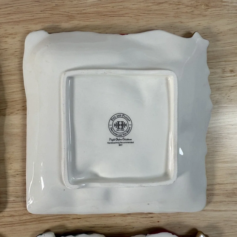 Fitz & Floyd • One Look And You Know • NIGHT BEFORE CHRISTMAS Santa Plate Set 4